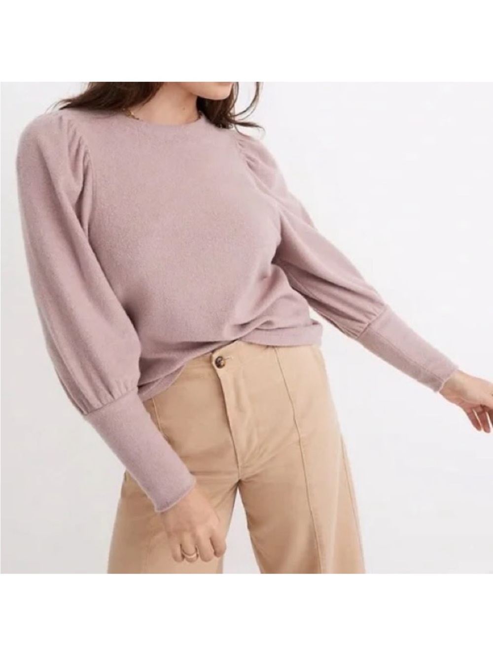 Madewell Brushed Puff-Sleeve Top in Blush Mauve Pink M Medium NG574